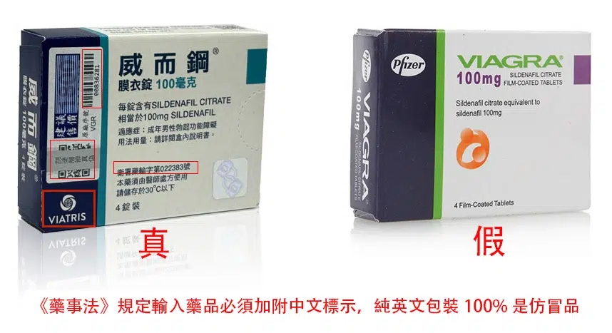 威而鋼包裝真偽對比圖
